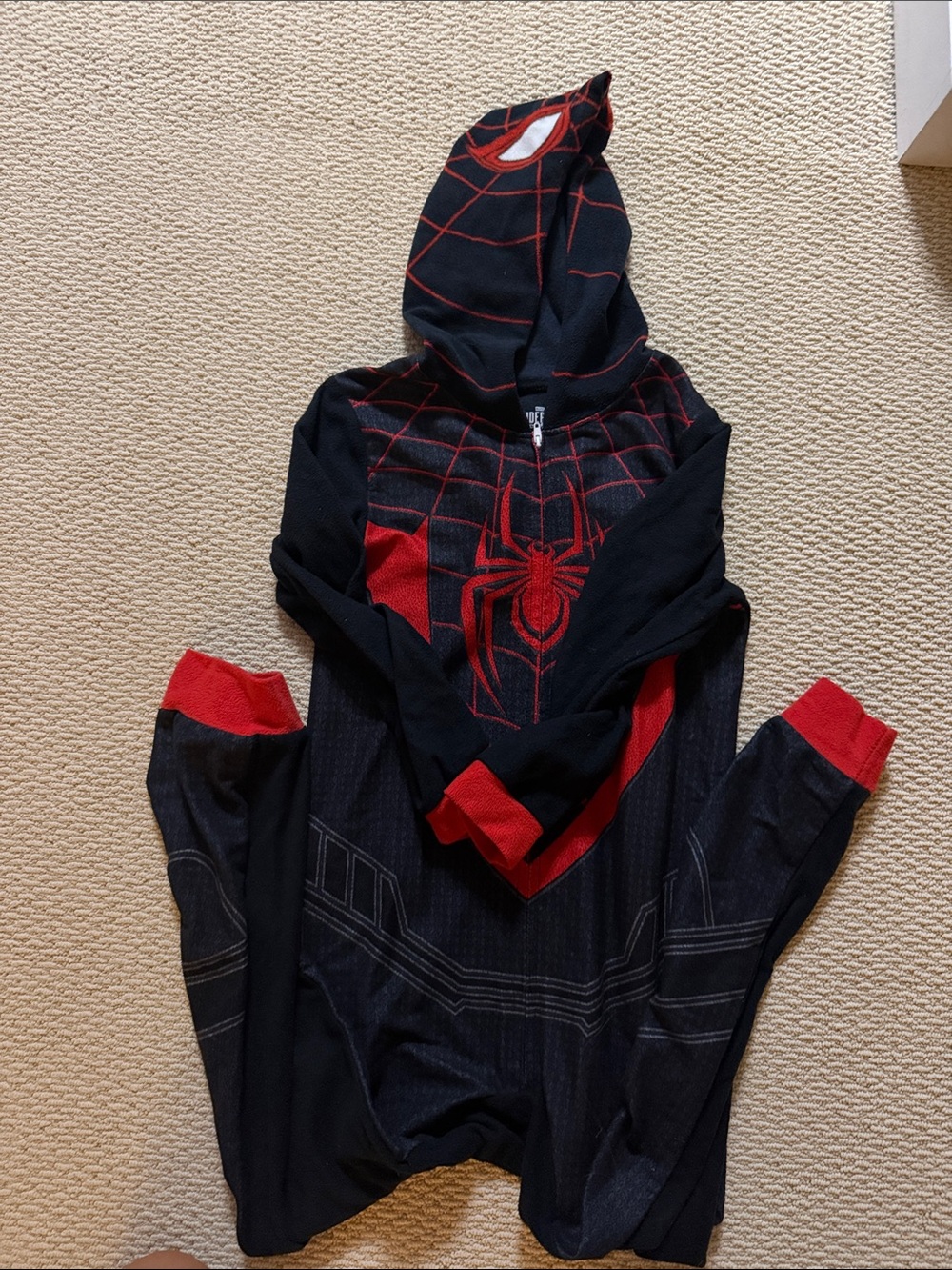 Kids Black & Red Spider-Man Flannel Onesie pajamas size 8/10